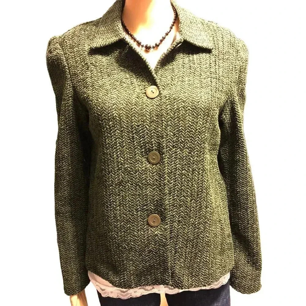 Vintage Y2K Jaclyn Smith Button Up women Khaki Blouse Shirt Jacket Size 10